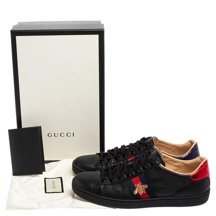 Pre Owned Gucci Black Leather Ace Low Top Sneakers Size 40