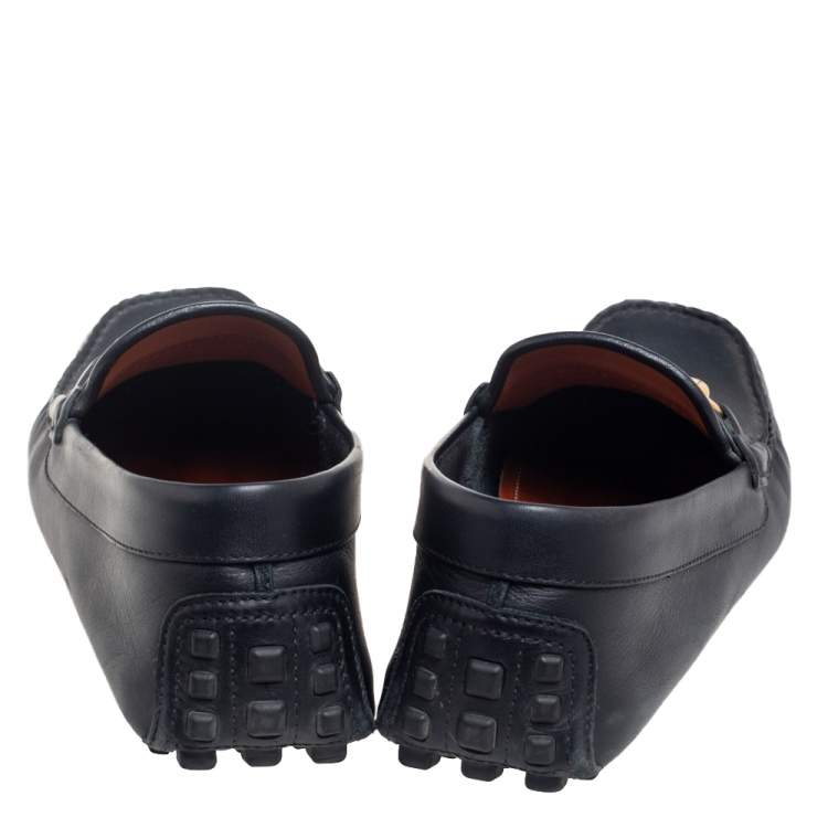 Pre Owned Gucci Black Leather Web Horsebit Loafers Size 42.5