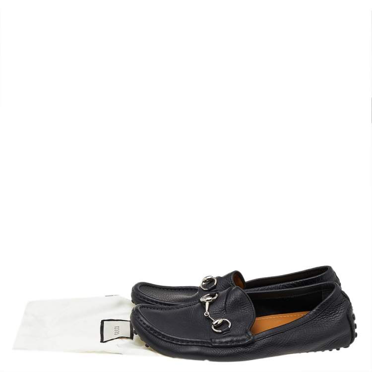 Pre Owned Gucci Black Leather Horsebit Slip On Loafers Size 40.5