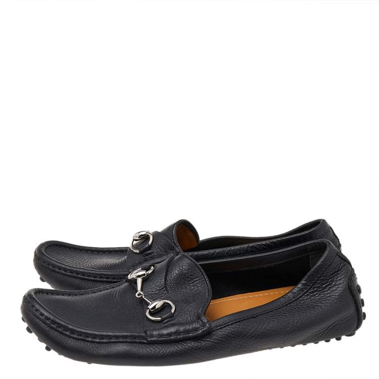 Pre Owned Gucci Black Leather Horsebit Slip On Loafers Size 40.5