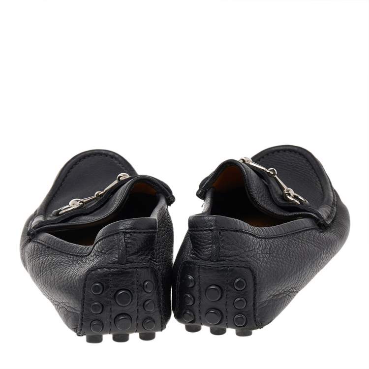 Pre Owned Gucci Black Leather Horsebit Slip On Loafers Size 40.5