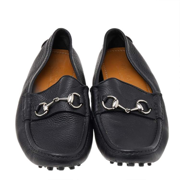 Pre Owned Gucci Black Leather Horsebit Slip On Loafers Size 40.5