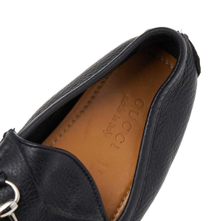 Pre Owned Gucci Black Leather Horsebit Slip On Loafers Size 40.5