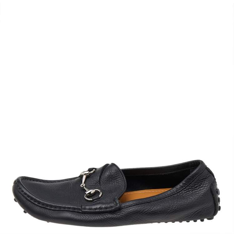 Pre Owned Gucci Black Leather Horsebit Slip On Loafers Size 40.5