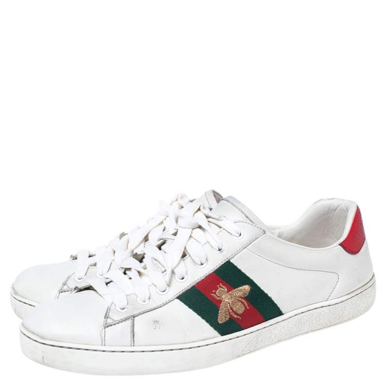 Pre Owned Gucci White Leather Web Ace Low Top Sneakers Size 45.5