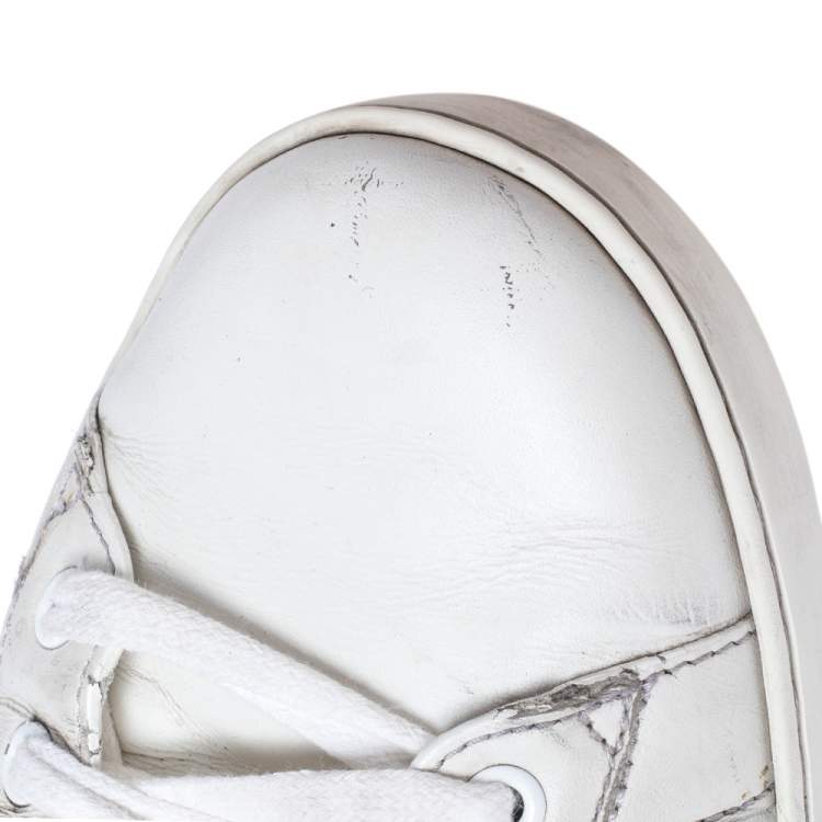 Pre Owned Gucci White Leather Web Ace Low Top Sneakers Size 45.5