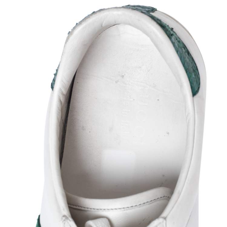 Pre Owned Gucci White Leather Web Ace Low Top Sneakers Size 45.5
