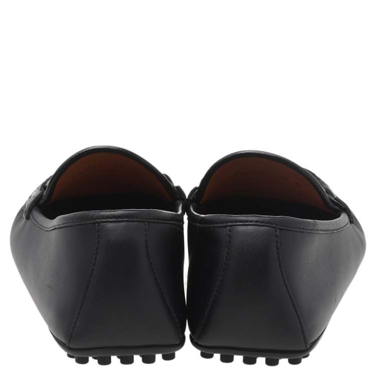 Pre Owned Gucci Black Leather Web Horsebit Loafers Size 42.5