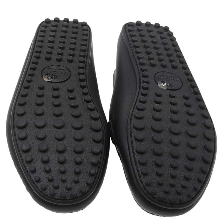 Pre Owned Gucci Black Leather Web Horsebit Loafers Size 42.5