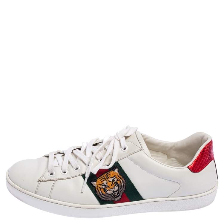 Gucci White Leather Embroidered Tiger Low Sneakers Size Gucci TLC