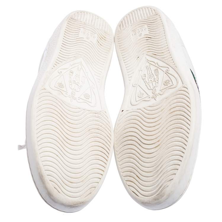 Pre Owned Gucci White Leather Ace Embroidered Tiger Low Top Sneakers Size 42