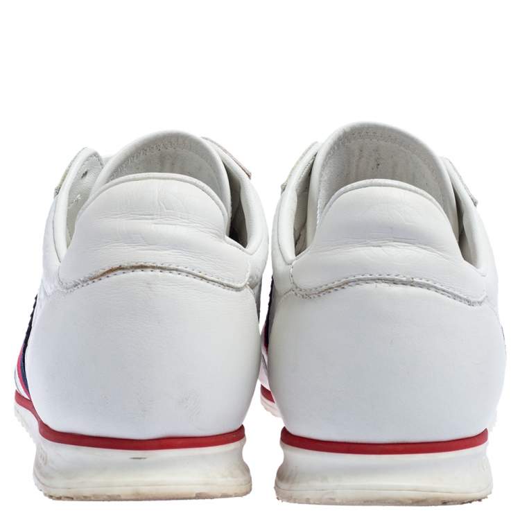 Pre Owned Gucci White Microguccissima Leather Web Low Top Sneakers Size 41