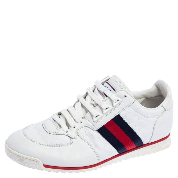 Pre Owned Gucci White Microguccissima Leather Web Low Top Sneakers Size 41