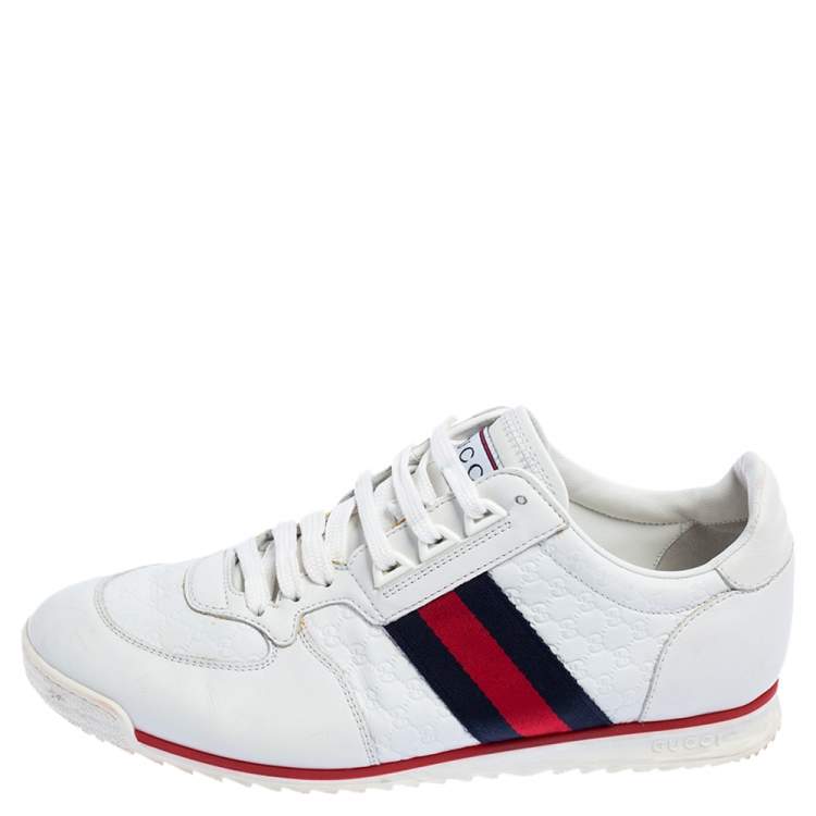 Pre Owned Gucci White Microguccissima Leather Web Low Top Sneakers Size 41