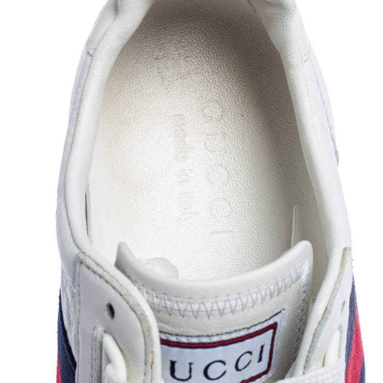 Pre Owned Gucci White Microguccissima Leather Web Low Top Sneakers Size 41