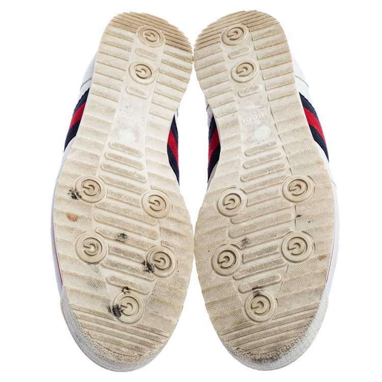 Pre Owned Gucci White Microguccissima Leather Web Low Top Sneakers Size 41