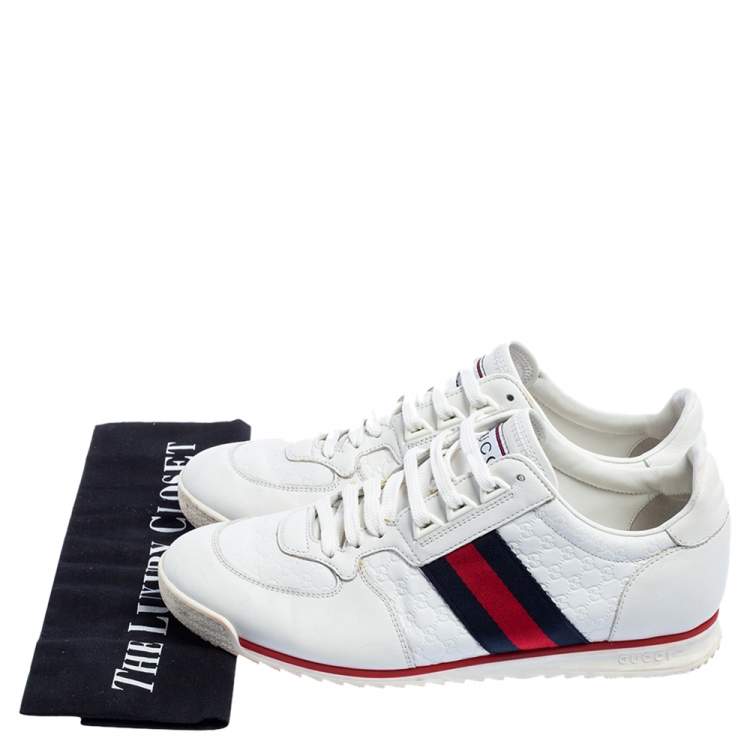 Pre Owned Gucci White Microguccissima Leather Web Low Top Sneakers Size 41