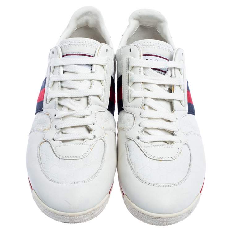 Pre Owned Gucci White Microguccissima Leather Web Low Top Sneakers Size 41