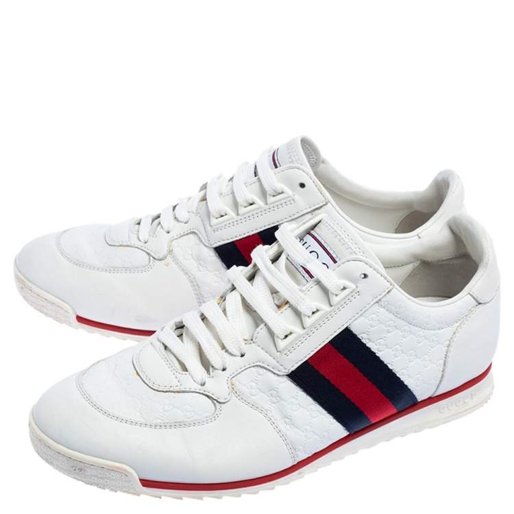 Pre Owned Gucci White Microguccissima Leather Web Low Top Sneakers Size 41