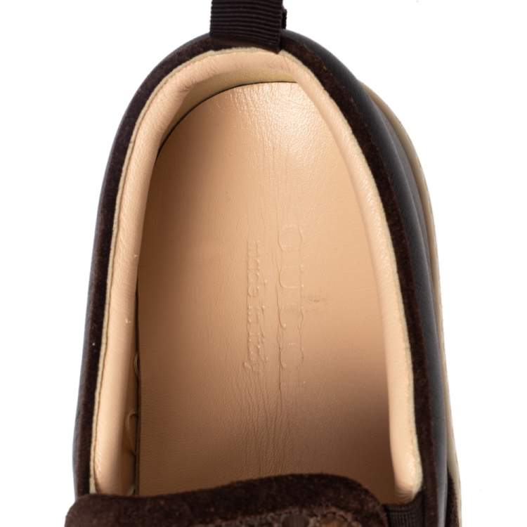 Pre Owned Gucci Brown Microguccissima Python And Leather Slip On Sneakers Size 40.5