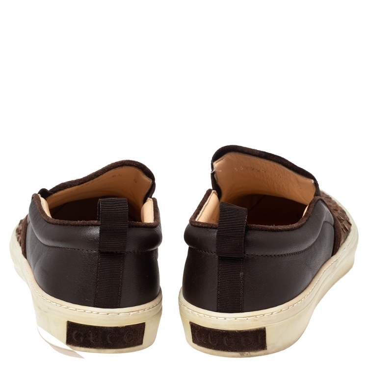 Pre Owned Gucci Brown Microguccissima Python And Leather Slip On Sneakers Size 40.5