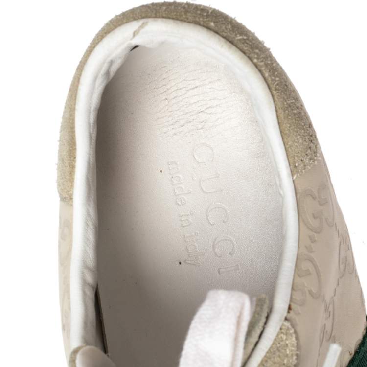 Pre Owned Gucci White Guccissima Leather And Suede Web Detail Sneakers Size 41