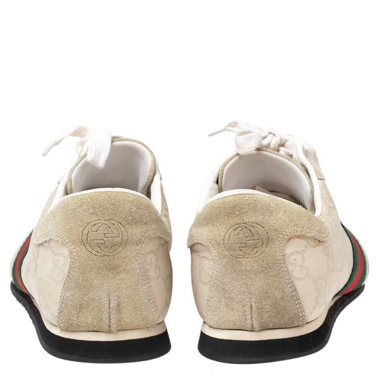 Pre Owned Gucci White Guccissima Leather And Suede Web Detail Sneakers Size 41