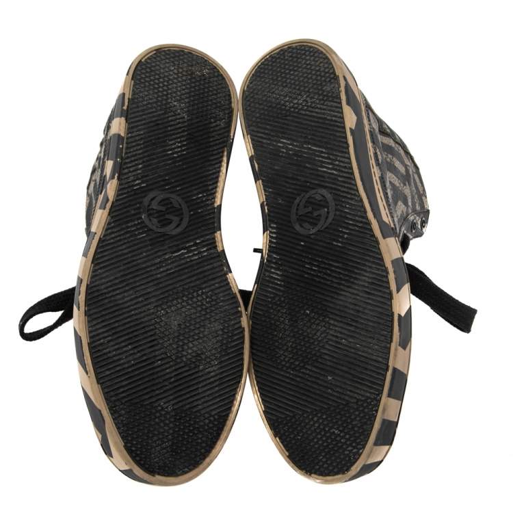 Pre Owned Gucci Black-Beige GG Canvas Caleido High Top Sneakers Size 40