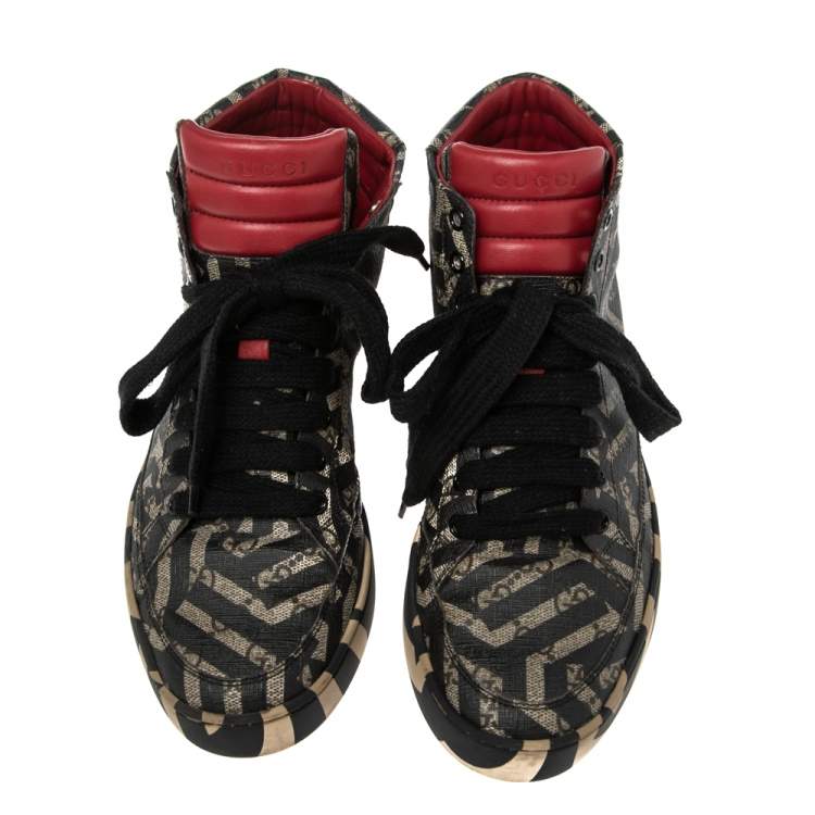Pre Owned Gucci Black-Beige GG Canvas Caleido High Top Sneakers Size 40
