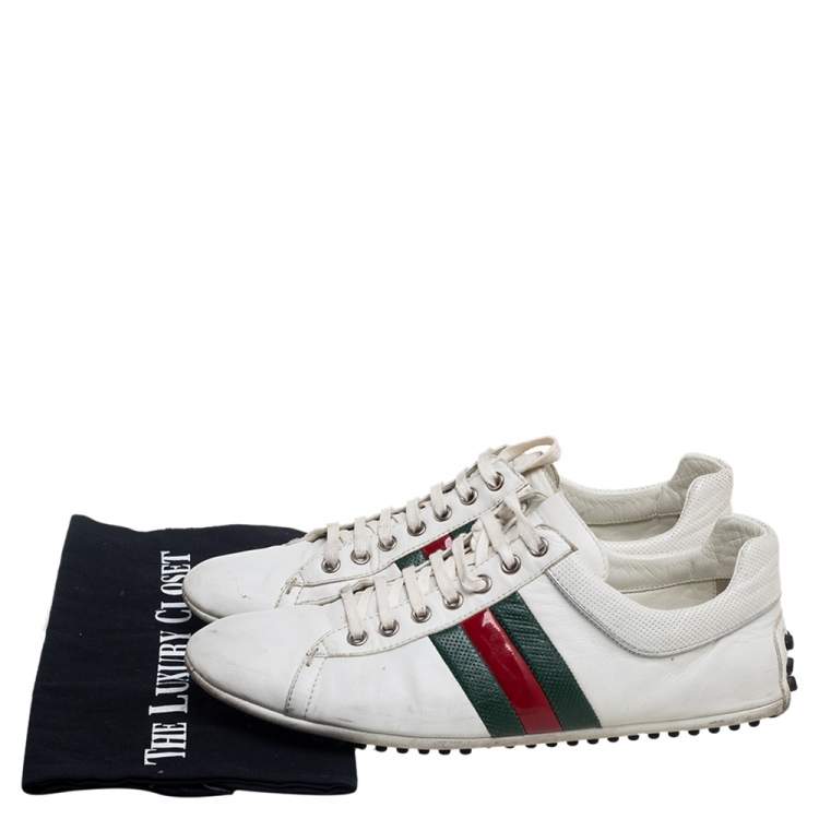 Pre Owned Gucci White Leather Web Lace Up Sneakers Size 42