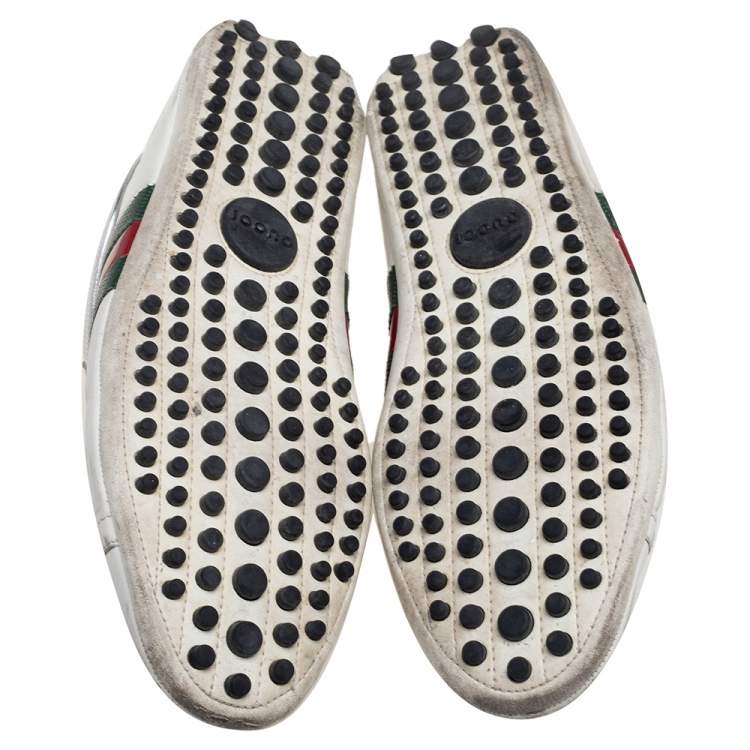 Pre Owned Gucci White Leather Web Lace Up Sneakers Size 42