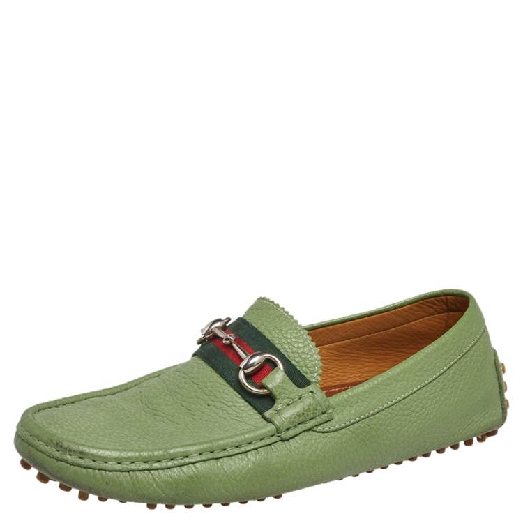 Gucci Green Leather Horsebit Slip On Loafers Size 40 Gucci | TLC