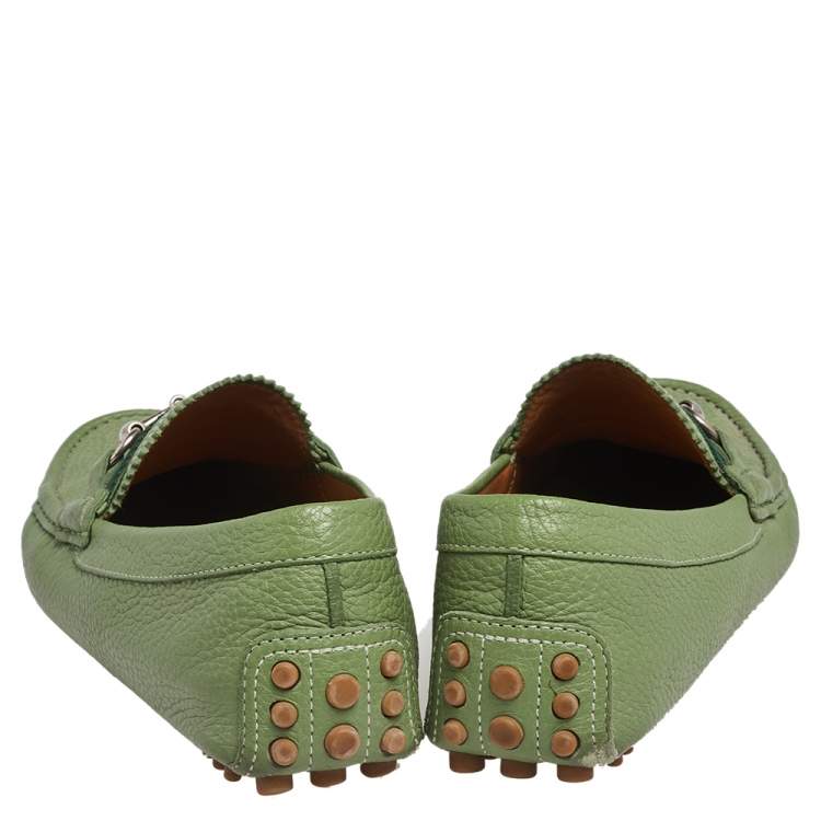 Pre Owned Gucci Green Leather Horsebit Slip On Loafers Size 40