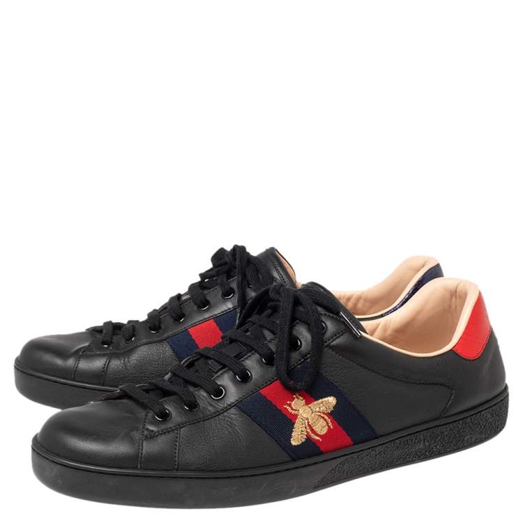 Pre Owned Gucci Black Leather And Python Embossed Leather Bee Ace Low Top Sneakers Size 45.5