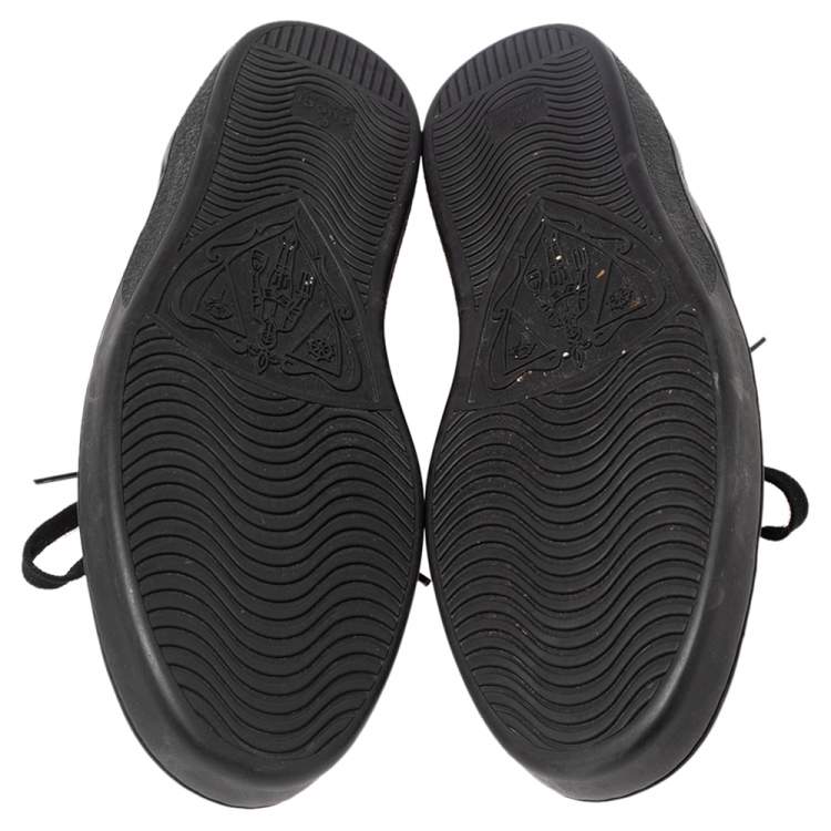 Pre Owned Gucci Black Leather And Python Embossed Leather Bee Ace Low Top Sneakers Size 45.5
