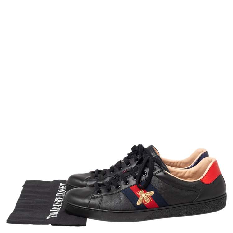 Pre Owned Gucci Black Leather And Python Embossed Leather Bee Ace Low Top Sneakers Size 45.5