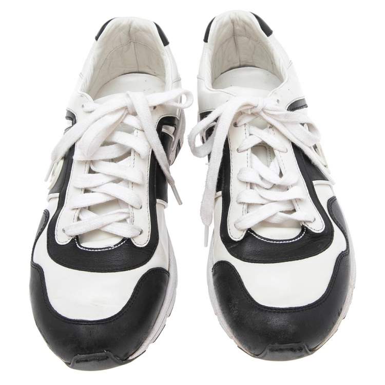 Pre Owned Gucci Black-White Leather Interlocking G Lace Sneakers Size 39