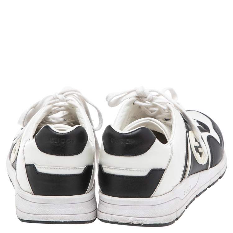 Pre Owned Gucci Black-White Leather Interlocking G Lace Sneakers Size 39