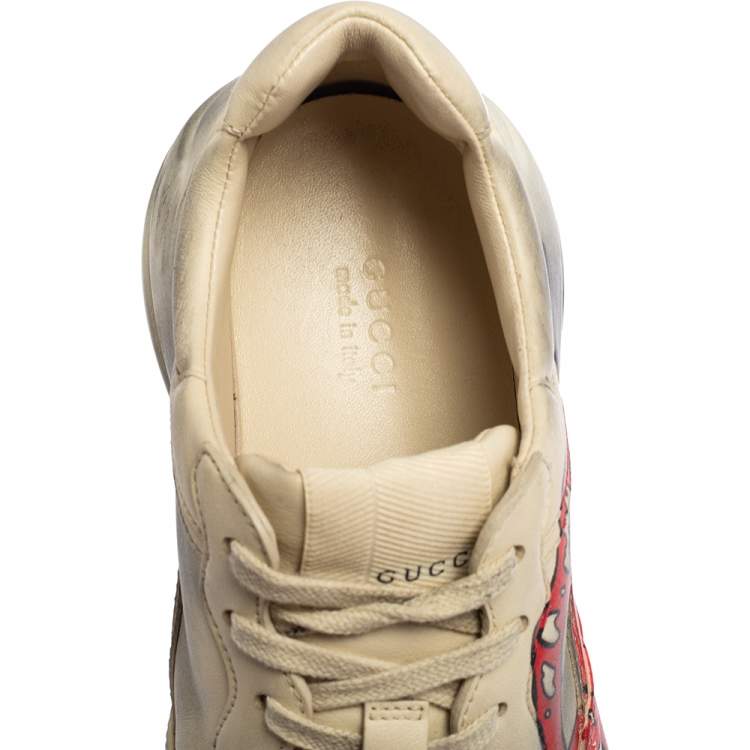 Pre Owned Gucci Cream Leather Rhyton Sneaker Size 38.5