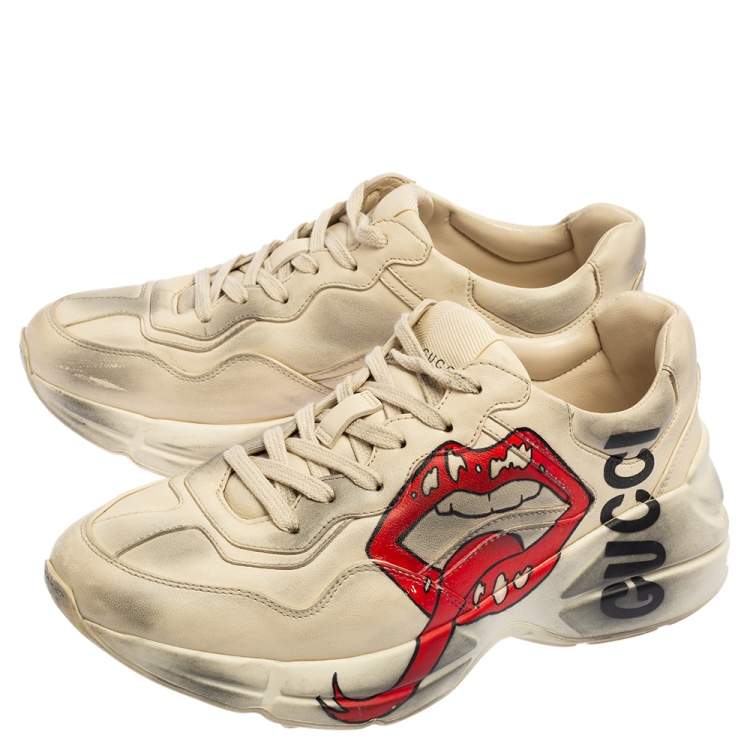Pre Owned Gucci Cream Leather Rhyton Sneaker Size 38.5