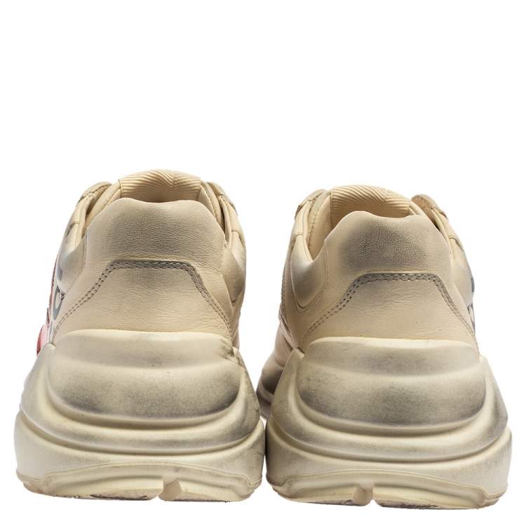 Pre Owned Gucci Cream Leather Rhyton Sneaker Size 38.5