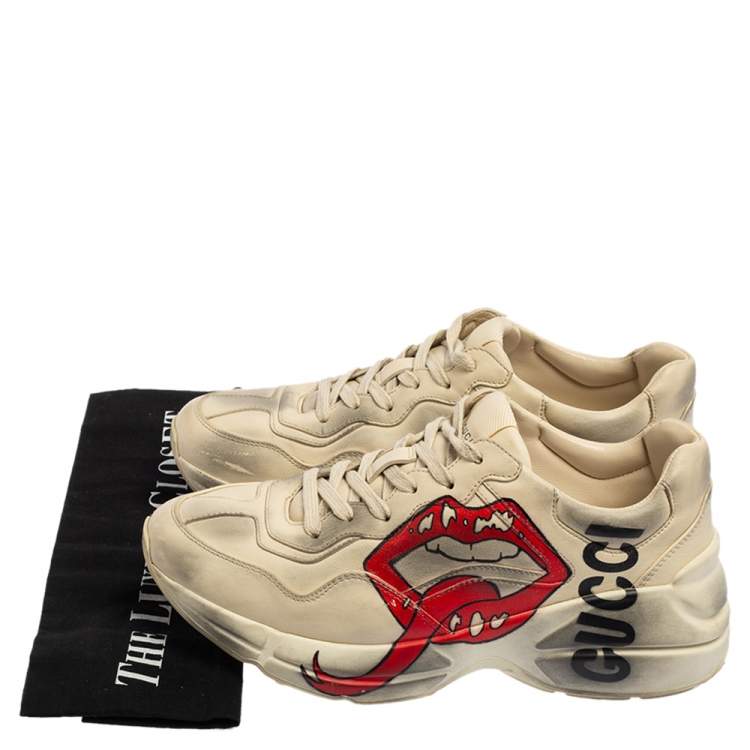 Pre Owned Gucci Cream Leather Rhyton Sneaker Size 38.5
