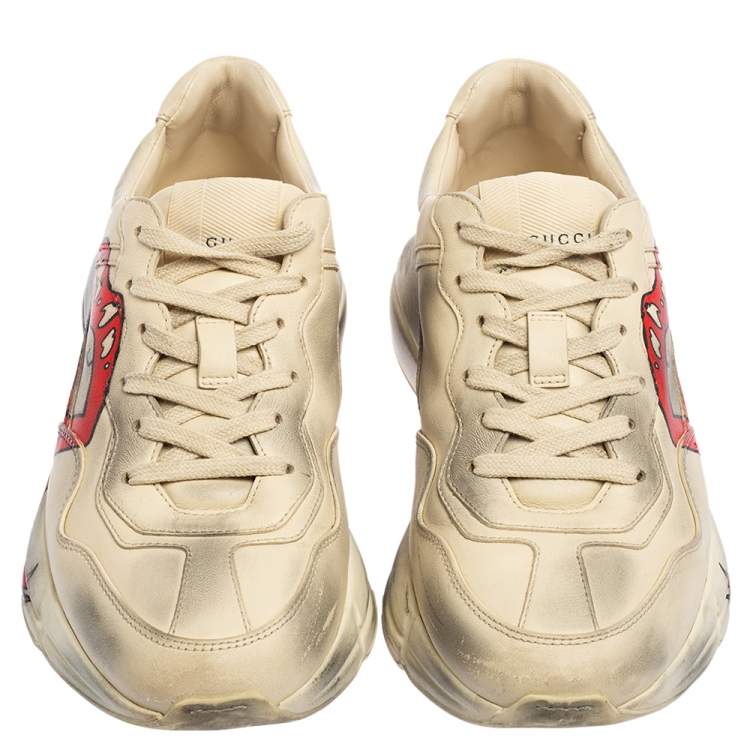 Pre Owned Gucci Cream Leather Rhyton Sneaker Size 38.5