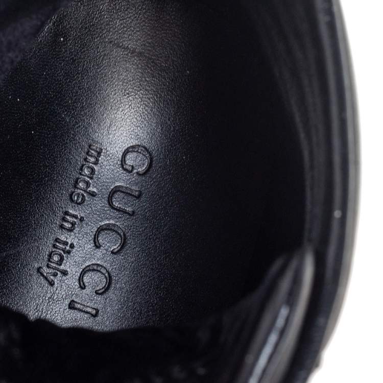 Pre Owned Gucci Black Guccissima Leather Web Detail High Top Sneakers Size 42.5