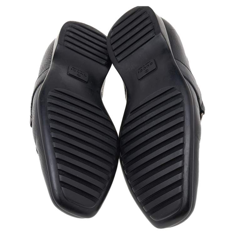 Pre Owned Gucci Black Leather Web Detail Loafers Size 40.5