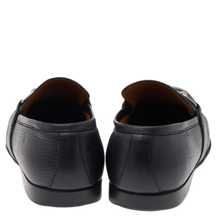 Pre Owned Gucci Black Leather Web Detail Loafers Size 40.5