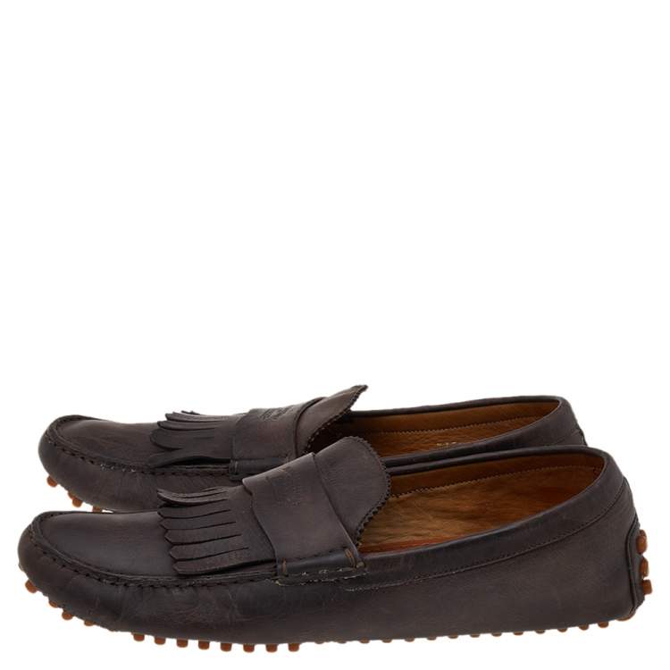 Pre Owned Gucci Brown Leather Slip on Loafers Size 43.5
