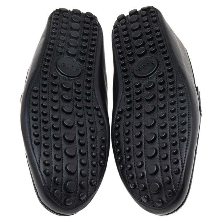 Pre Owned Gucci Black Leather Slip On Loafers Size 44