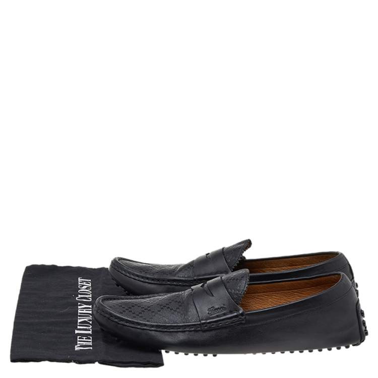 Pre Owned Gucci Black Leather Slip On Loafers Size 44
