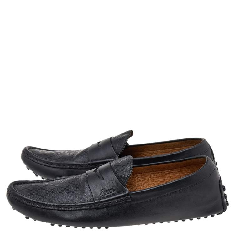 Pre Owned Gucci Black Leather Slip On Loafers Size 44
